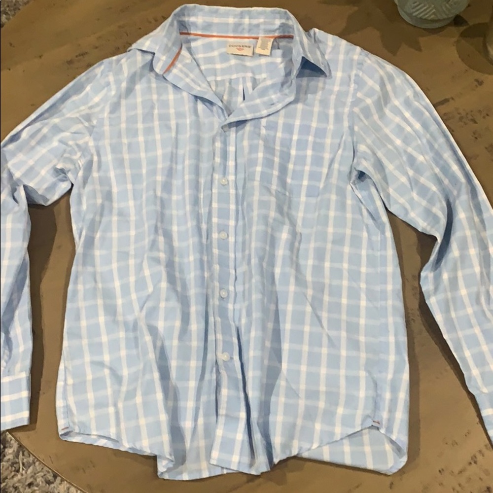 Blue and white checkered dockers long sleeve
